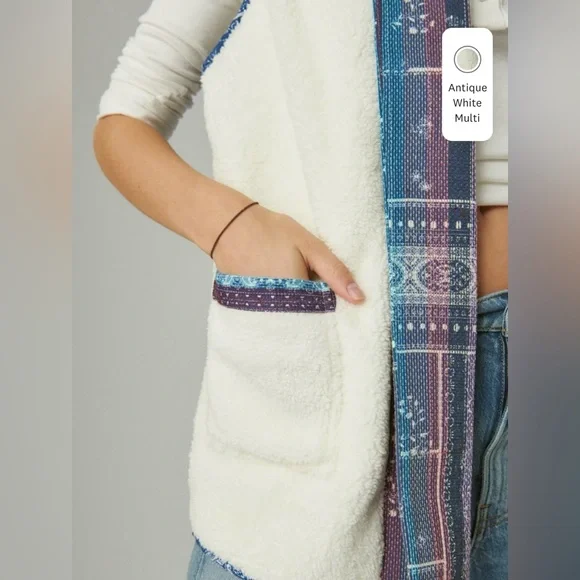 NWT Vest Lucky Brand Oversized Quilted Uniquely crafted Embroidery Vest - Picture 5 of 12